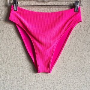 Frankie’s Bikinis Ribbed Jenna Bikini Bottoms High Waisted Neon Hot Pink Large